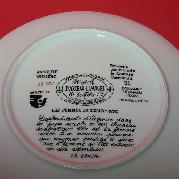 VTG 1976 D’Arceau Limoges Collectors Plate Léa la Femme Fleur la Belle Epoque 19 - Picture 7 of 10